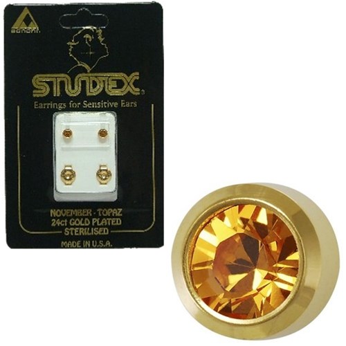 Birthstone Studs - Reg Bezel Gold - November / Topaz